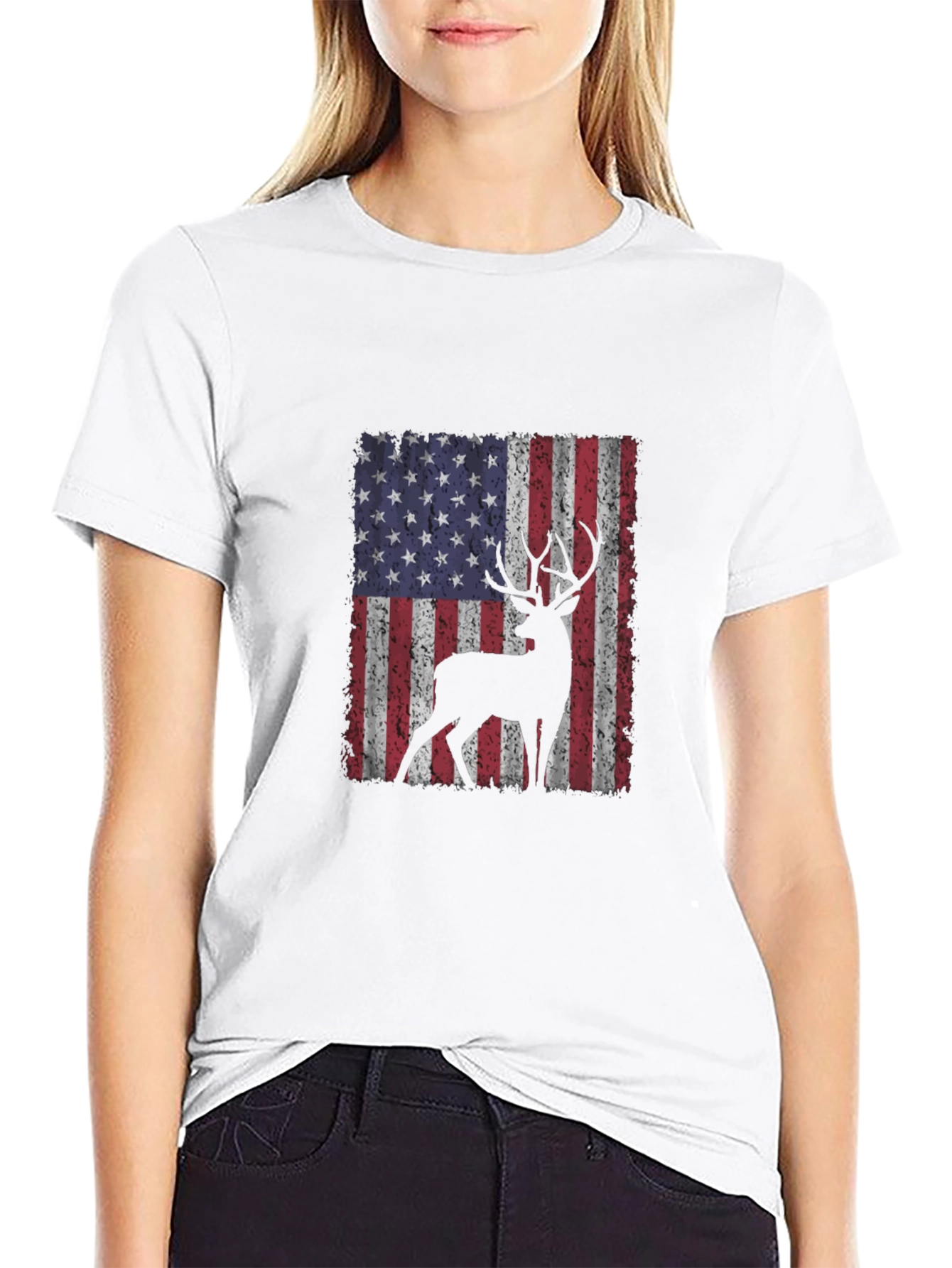 Deer USA Flag T-Shirt Patriotic Hunting