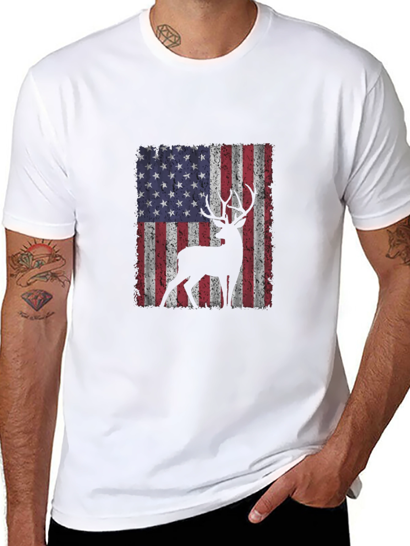 Deer USA Flag T-Shirt Patriotic Hunting