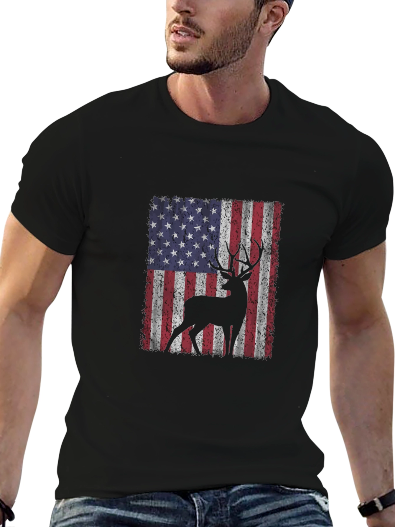 Deer USA Flag T-Shirt Patriotic Hunting