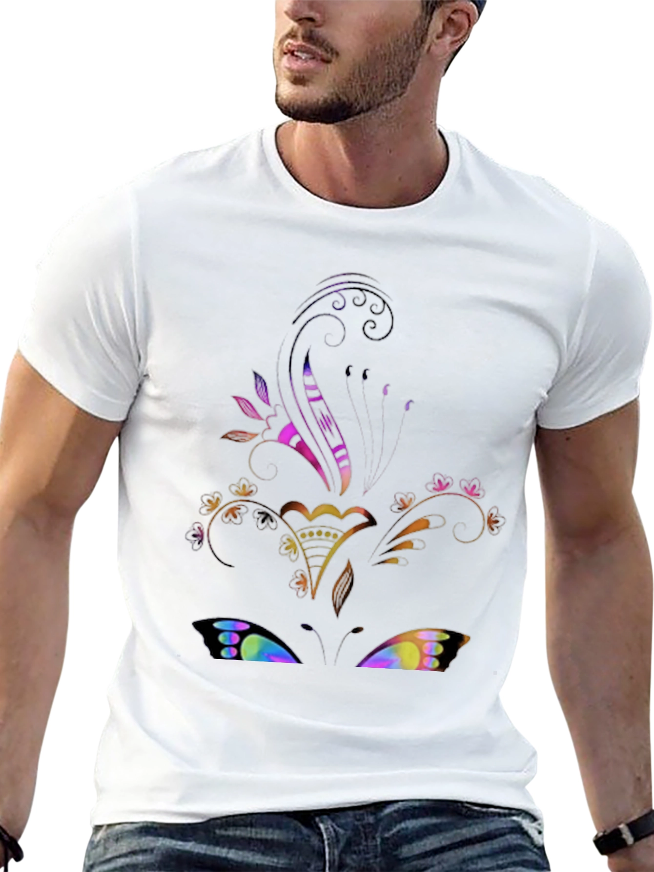 Floral Butterfly Graphic Black Tee