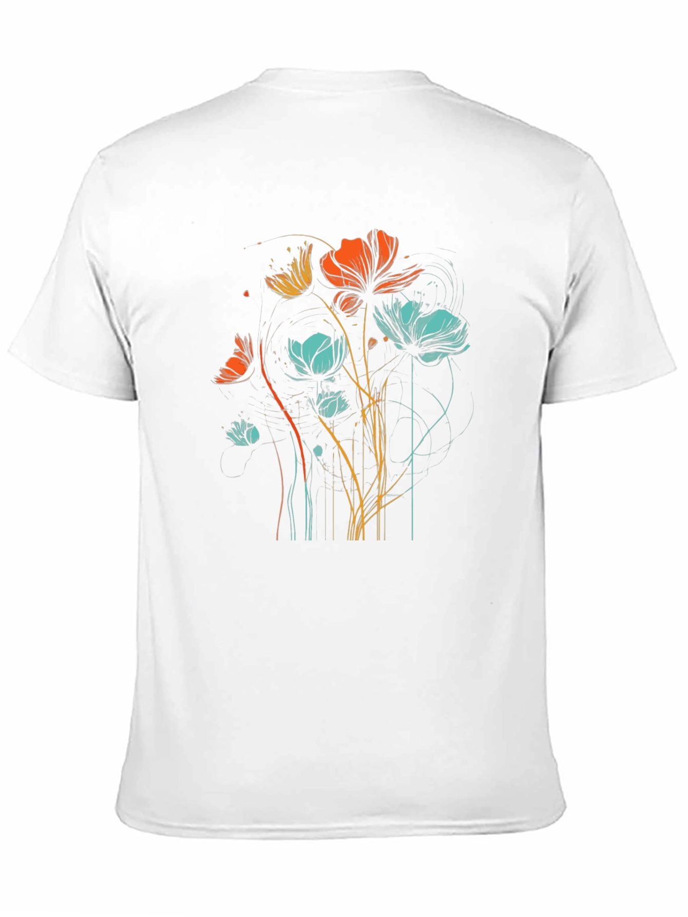 Floral Line Art Graphic Black T-Shirt