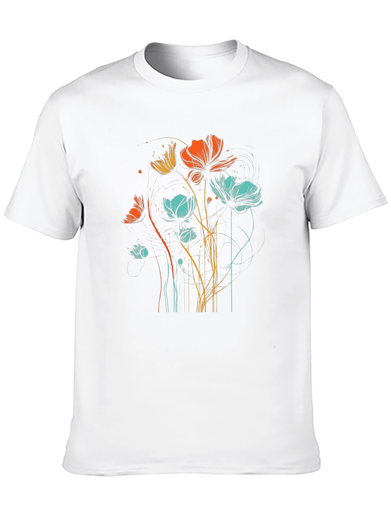 Floral Line Art Graphic Black T-Shirt