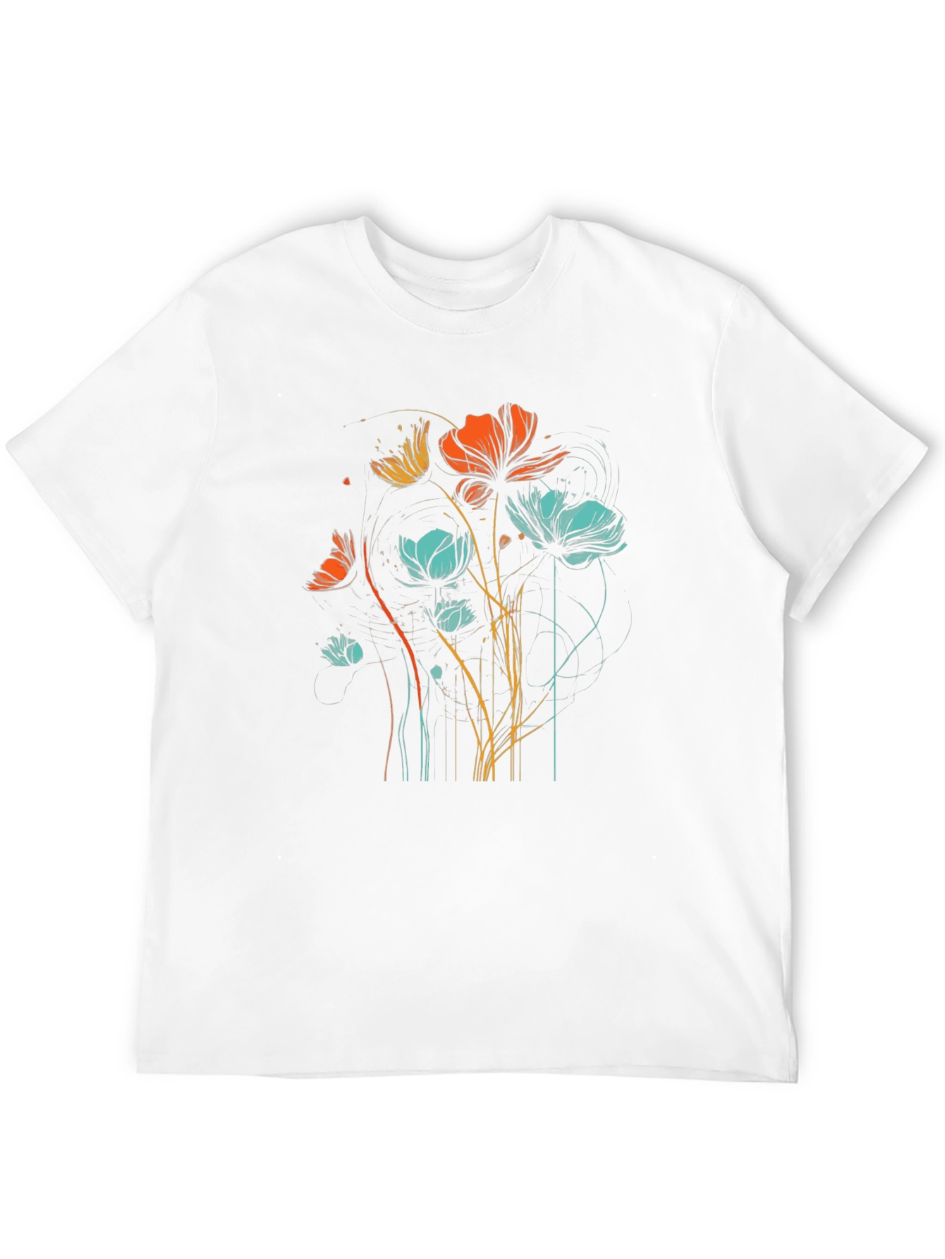 Floral Line Art Graphic Black T-Shirt