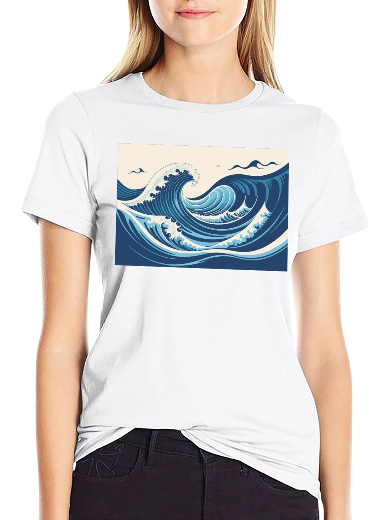 Ocean Wave Graphic Tee - Black Cotton T-Shirt