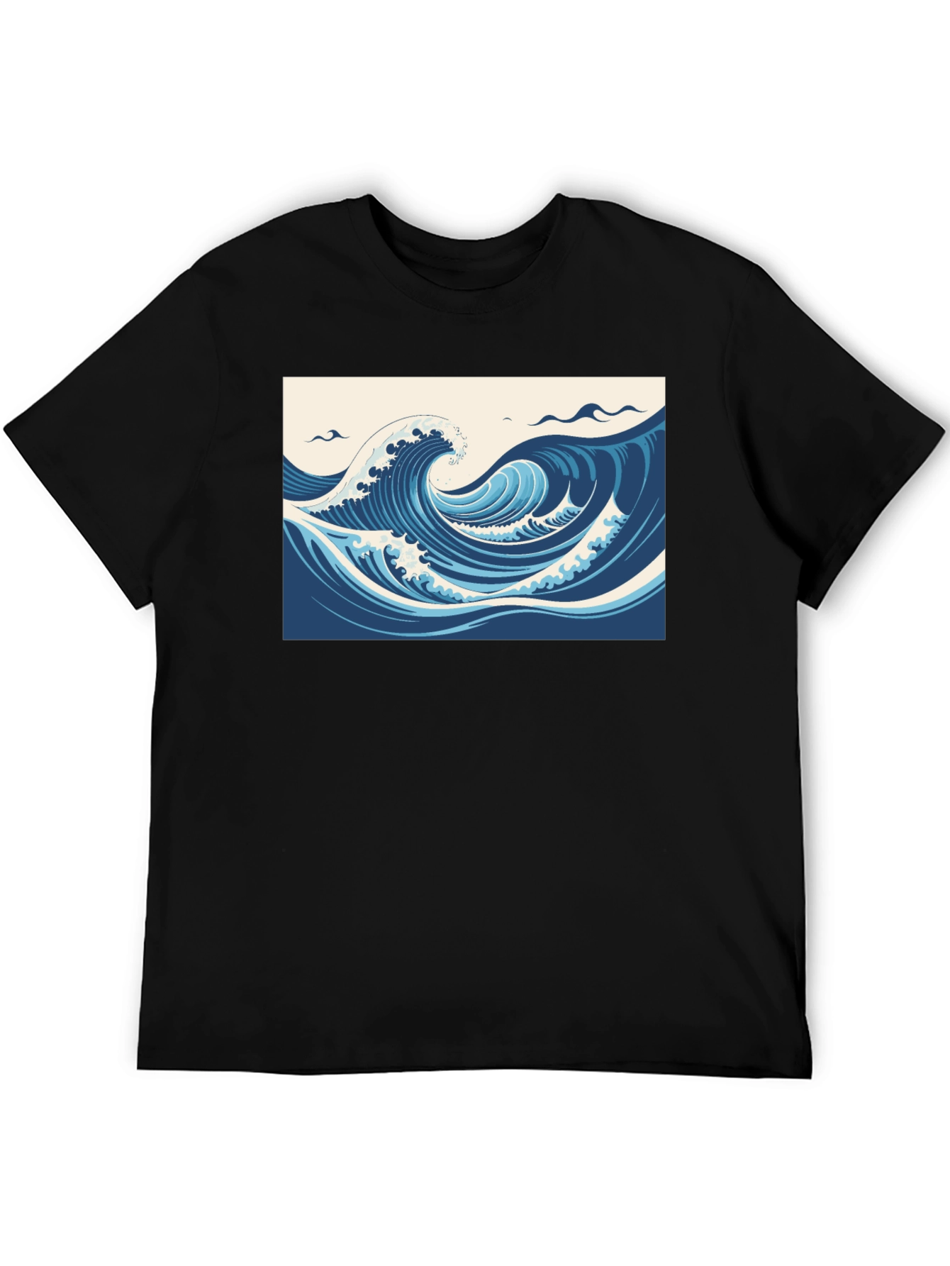Ocean Wave Graphic Tee - Black Cotton T-Shirt