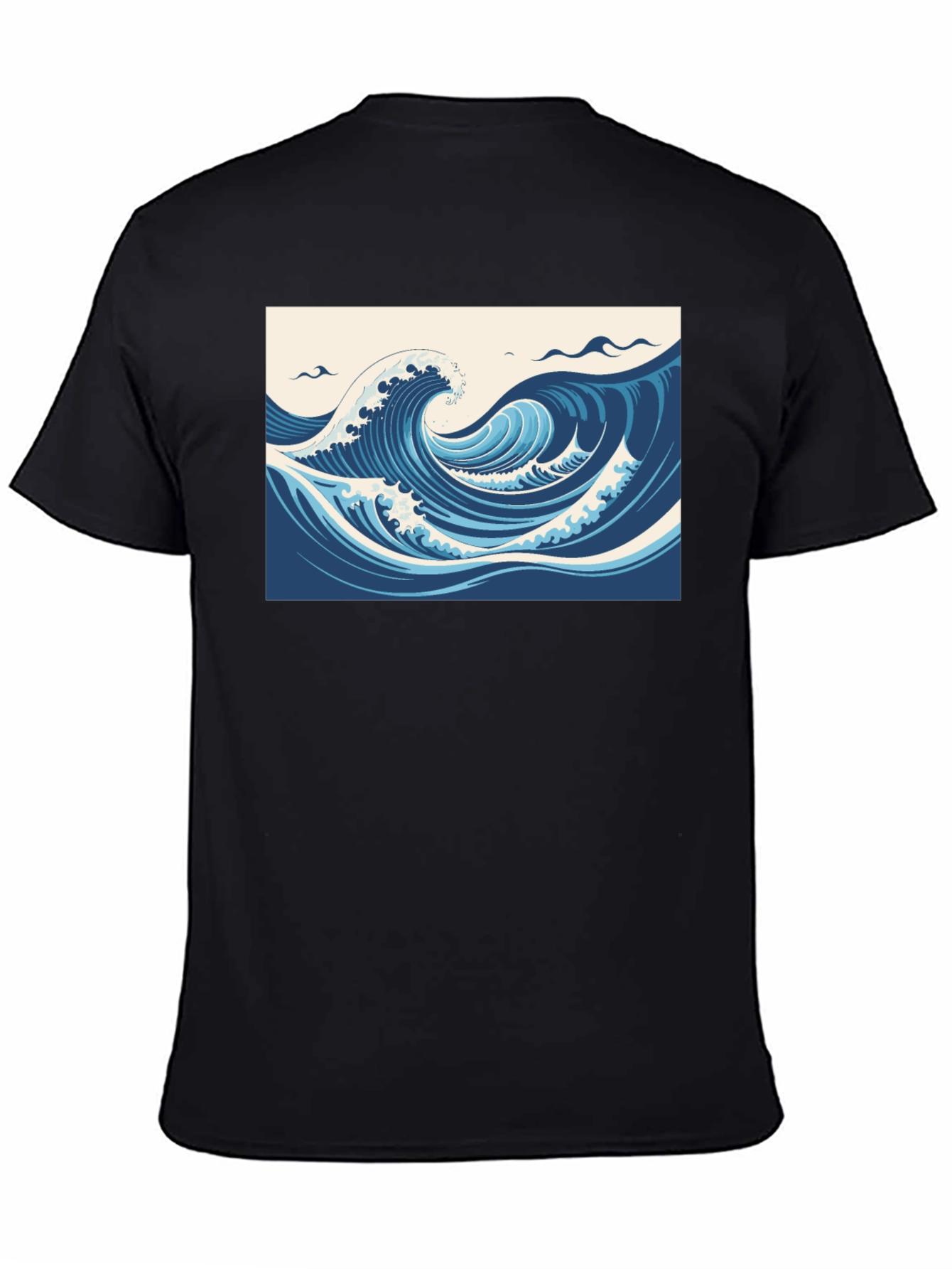 Ocean Wave Graphic Tee - Black Cotton T-Shirt