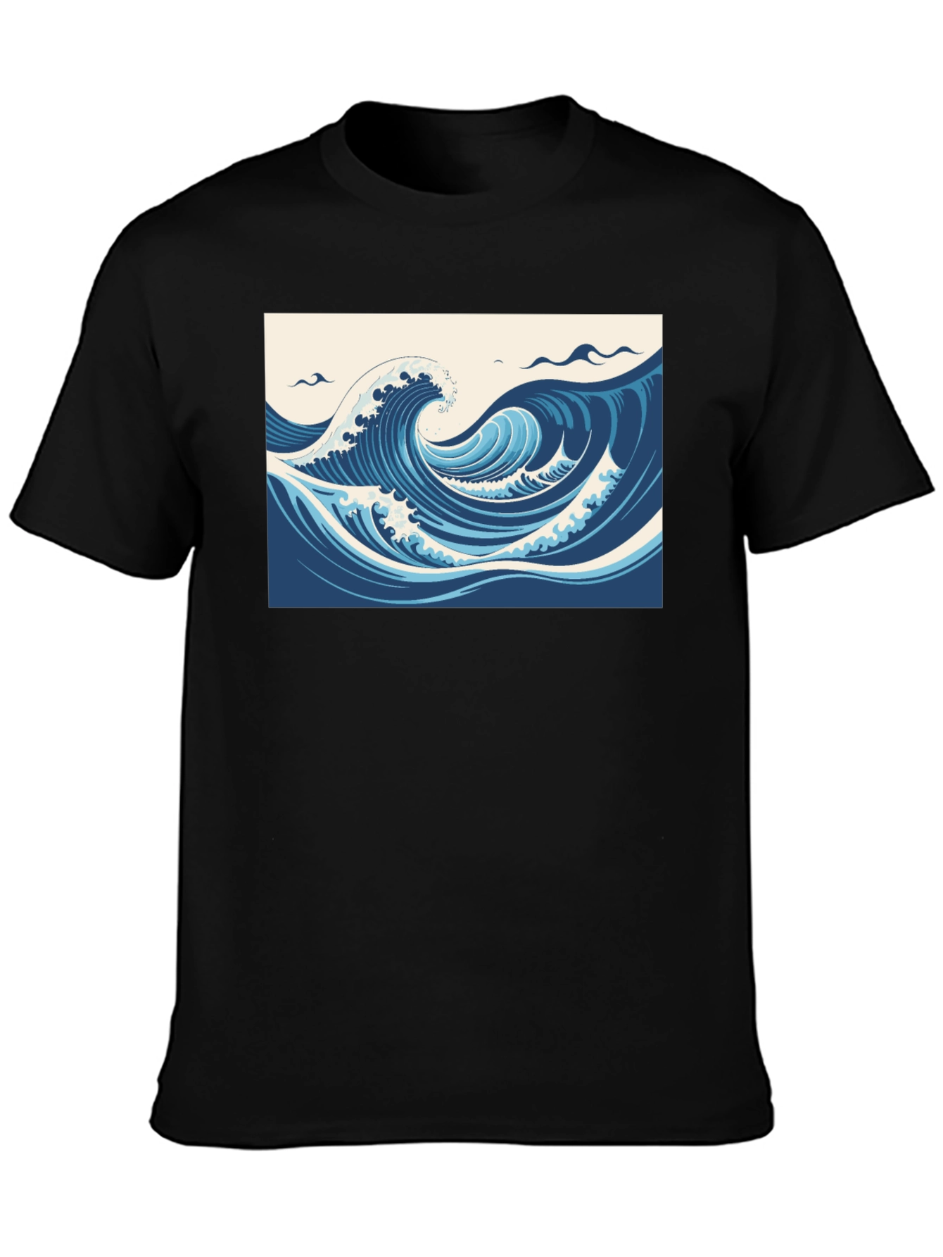 Ocean Wave Graphic Tee - Black Cotton T-Shirt