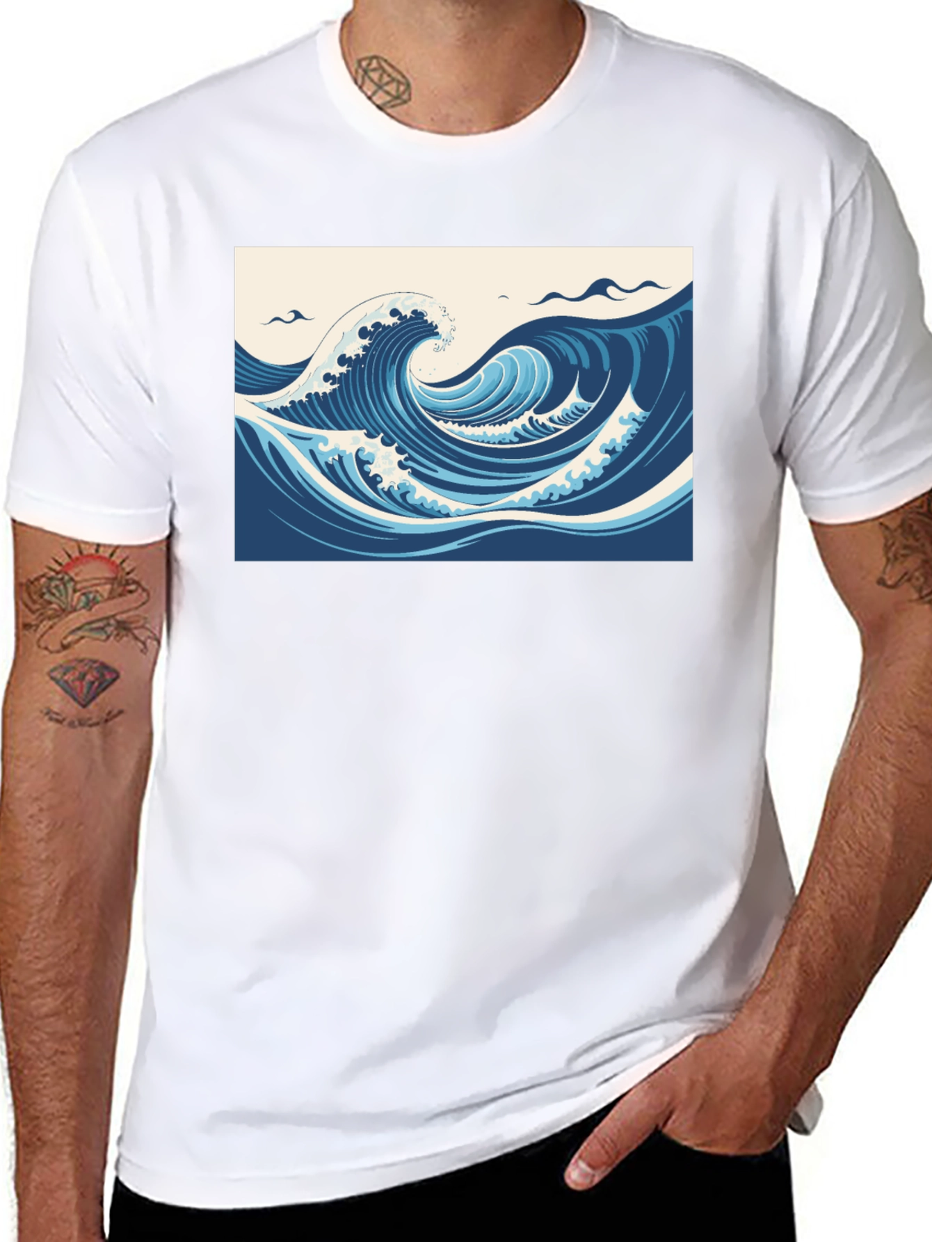 Ocean Wave Graphic Tee - Black Cotton T-Shirt