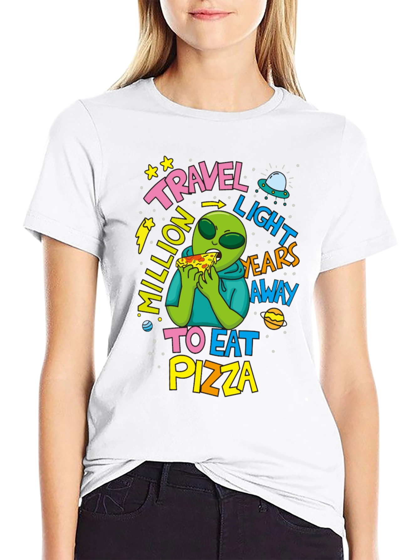 Travel Light Years Away To Eat Pizza Alien T-Shirt