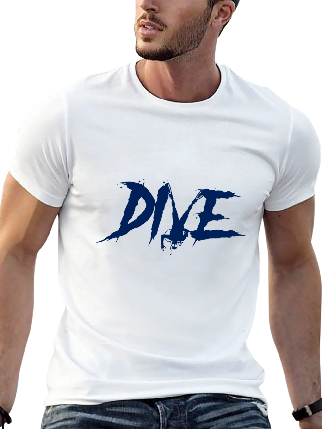 Mens Black T-Shirt with Blue Graphic Print