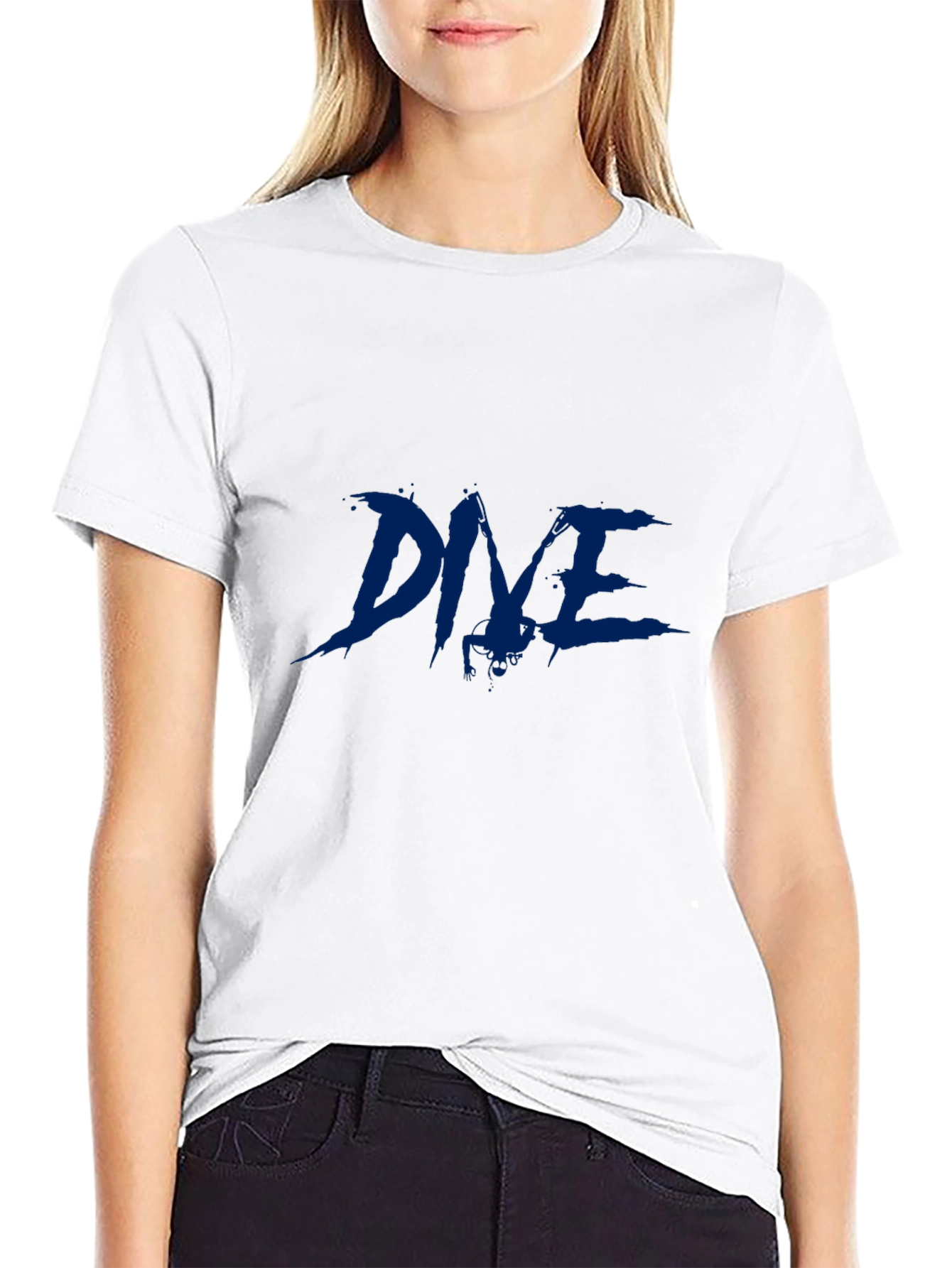 Mens Black T-Shirt with Blue Graphic Print