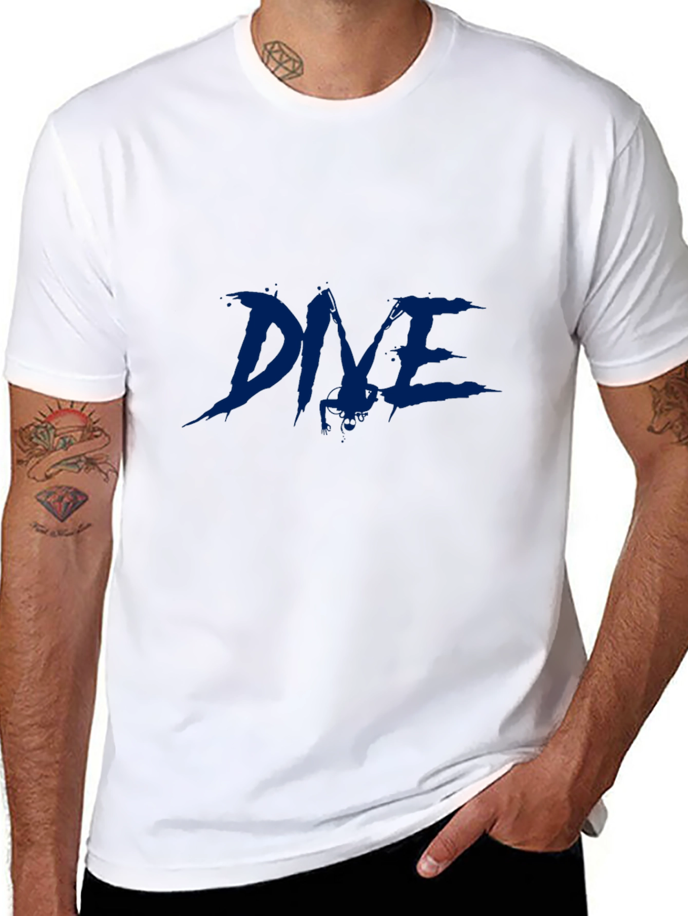 Mens Black T-Shirt with Blue Graphic Print