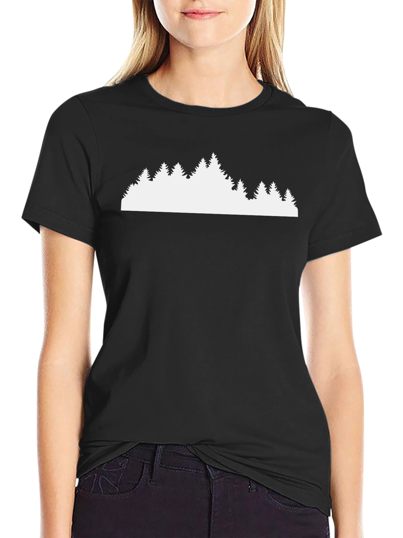 Black T-Shirt with Forest Silhouette Design
