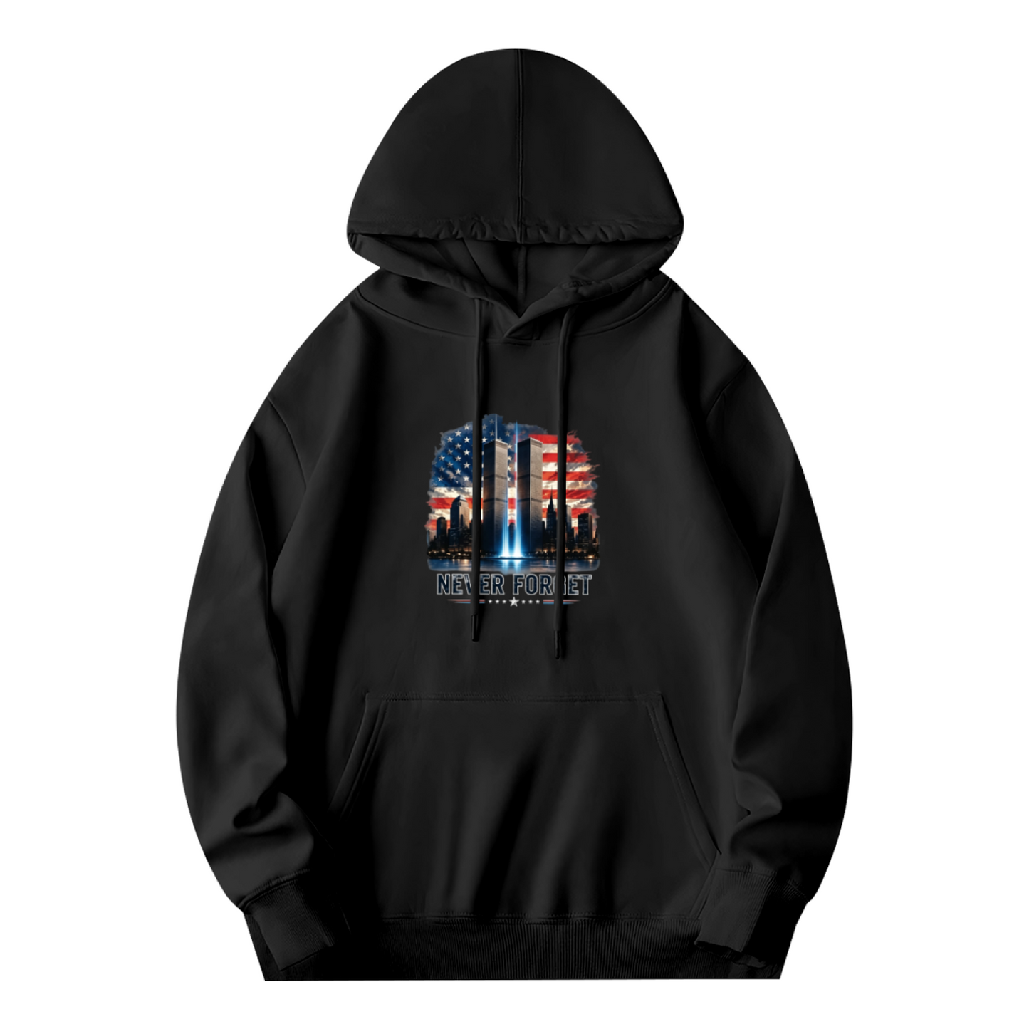 Never Forget American Flag Twin Towers Night View 9/11 Hoodie