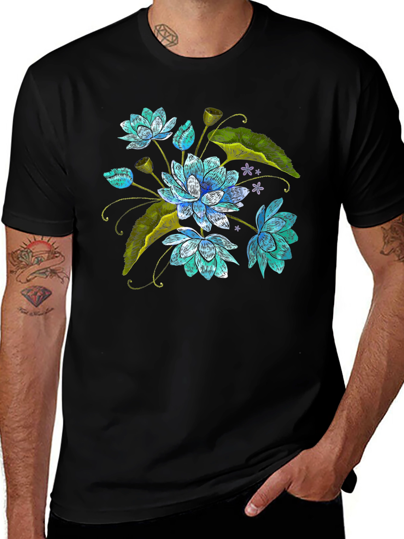 Lotus Flower Embroidered Graphic Tee