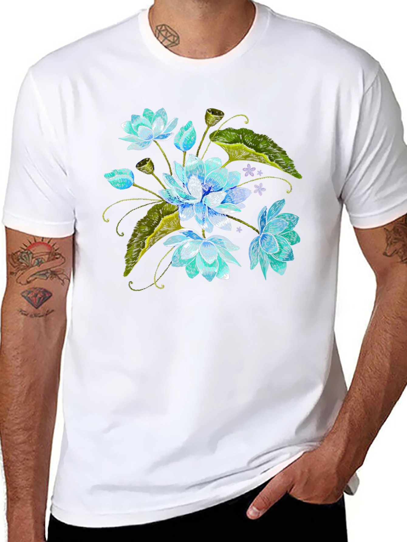 Lotus Flower Embroidered Graphic Tee