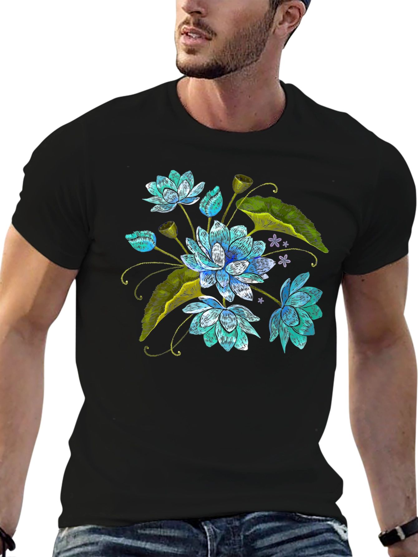 Lotus Flower Embroidered Graphic Tee