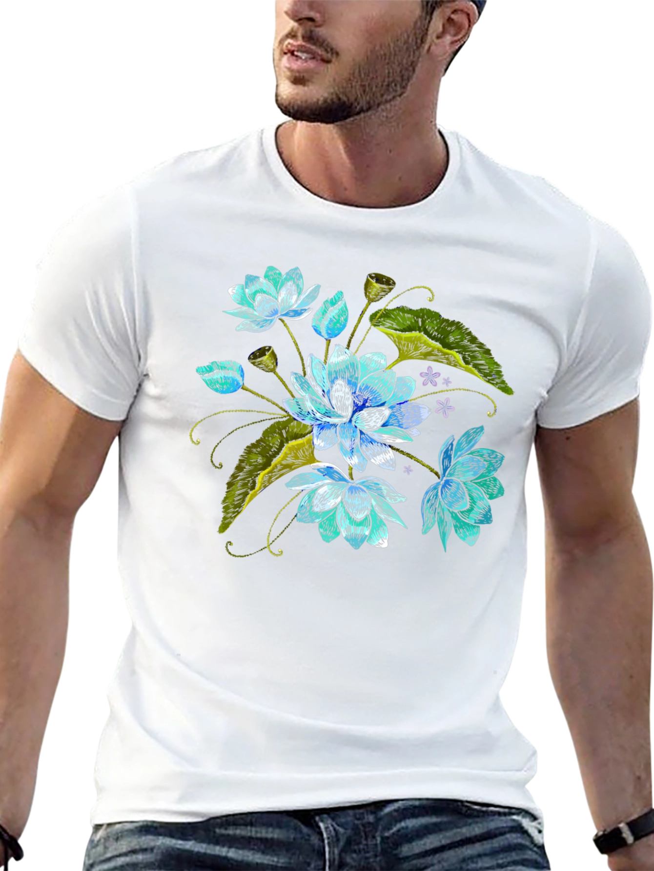 Lotus Flower Embroidered Graphic Tee