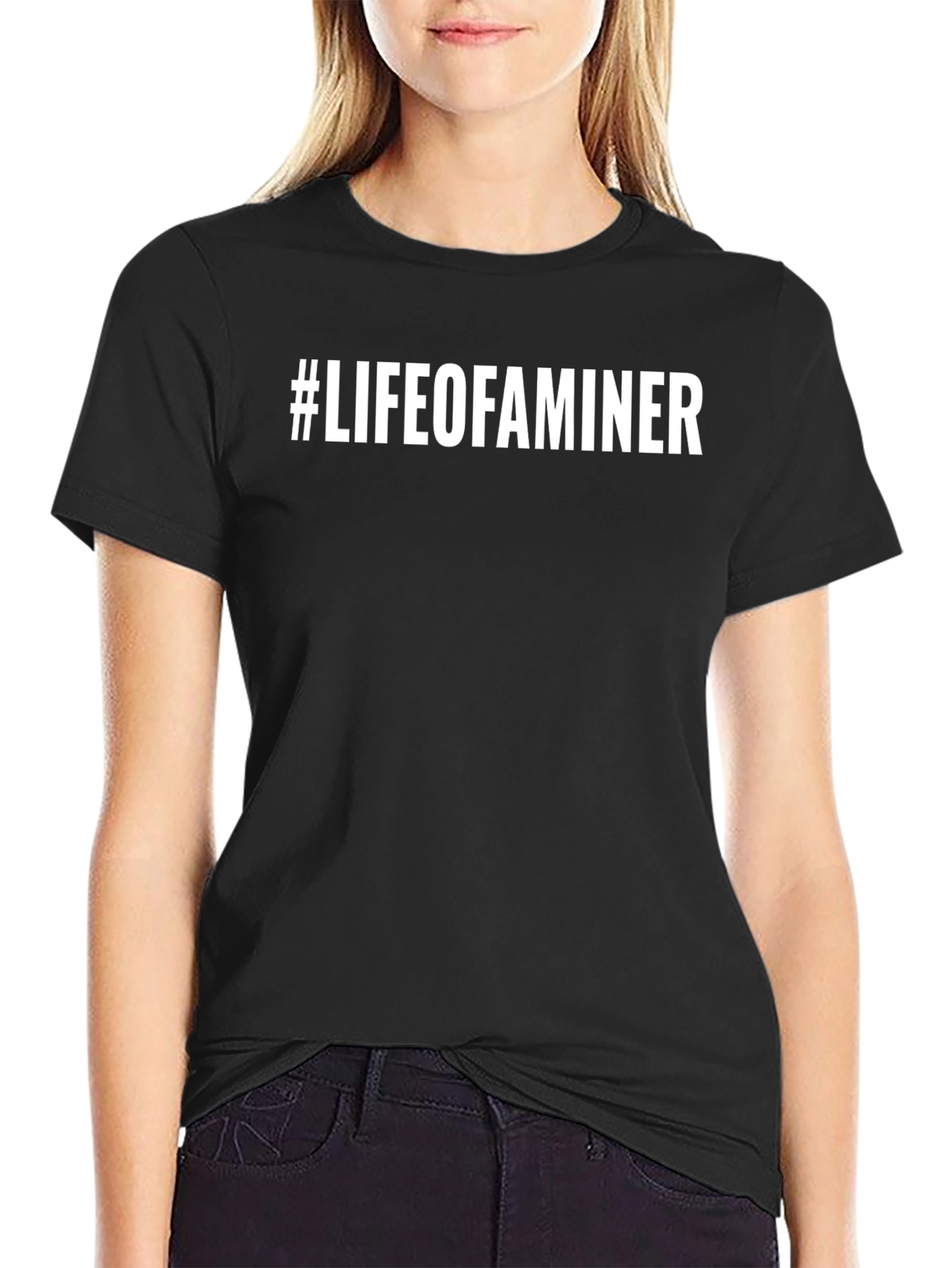 #Lifeofaminer Black T-Shirt Crew Neck Casual Style