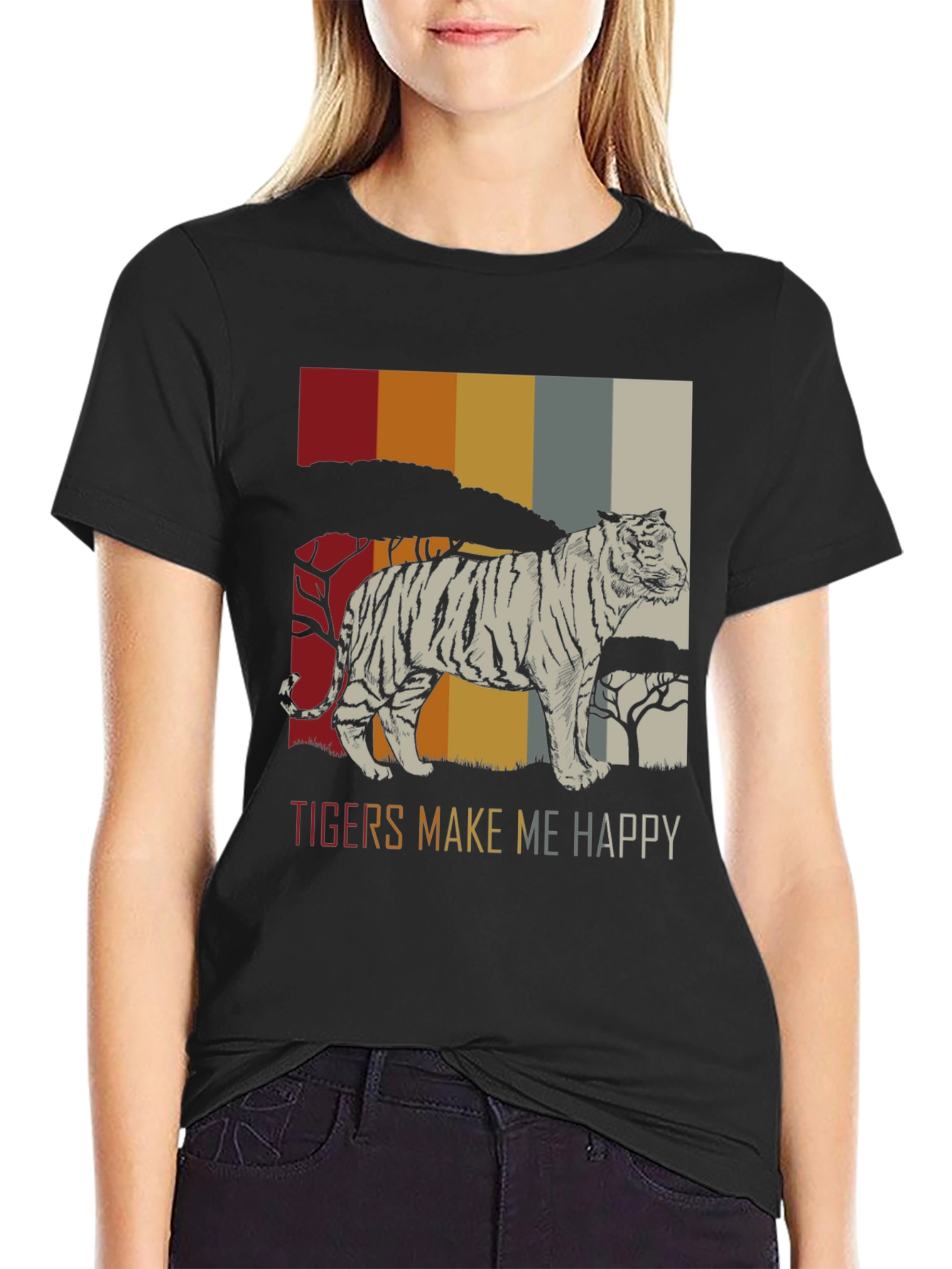 Tigers Make Me Happy Graphic Tee - Retro Style