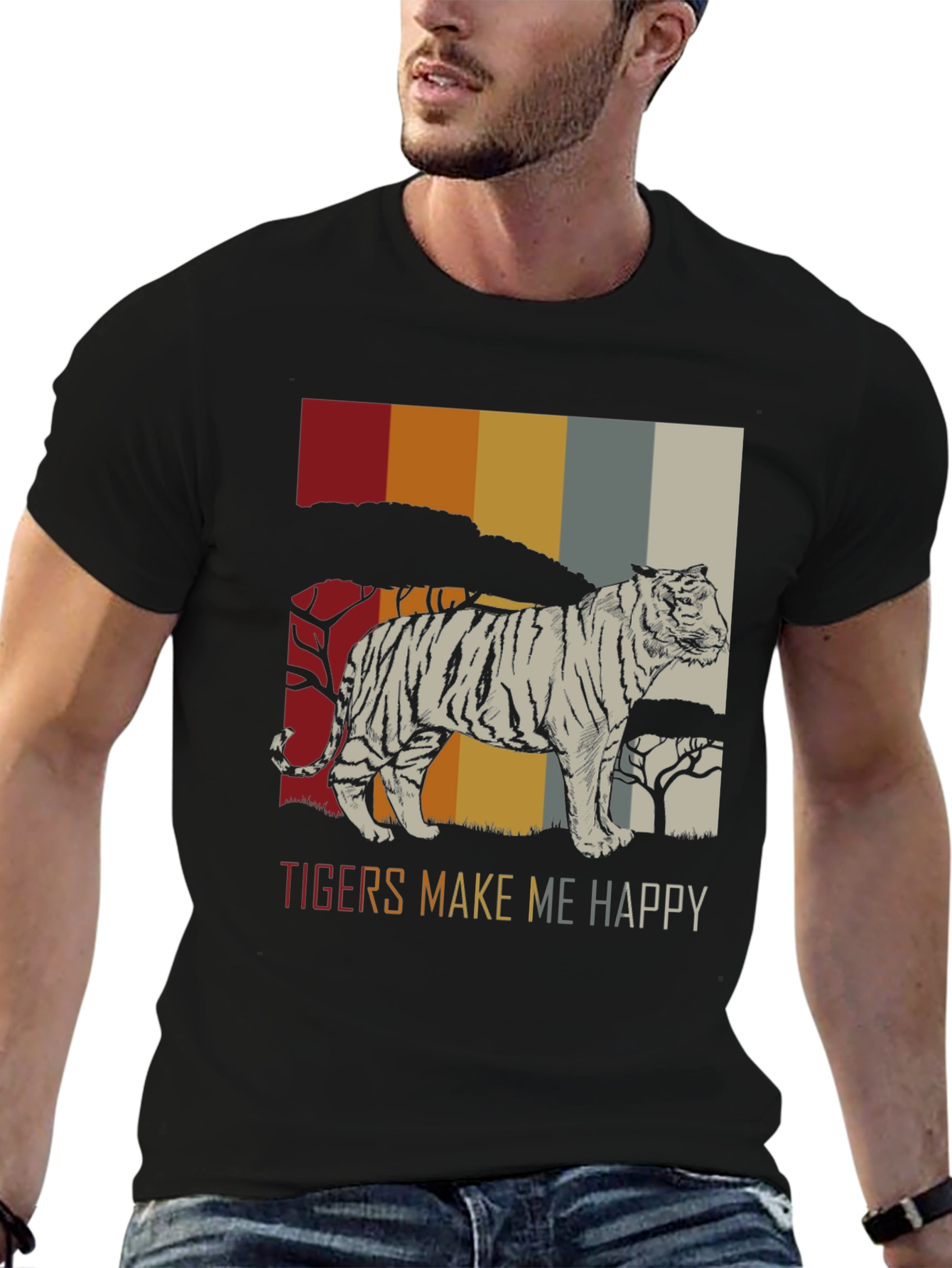 Tigers Make Me Happy Graphic Tee - Retro Style