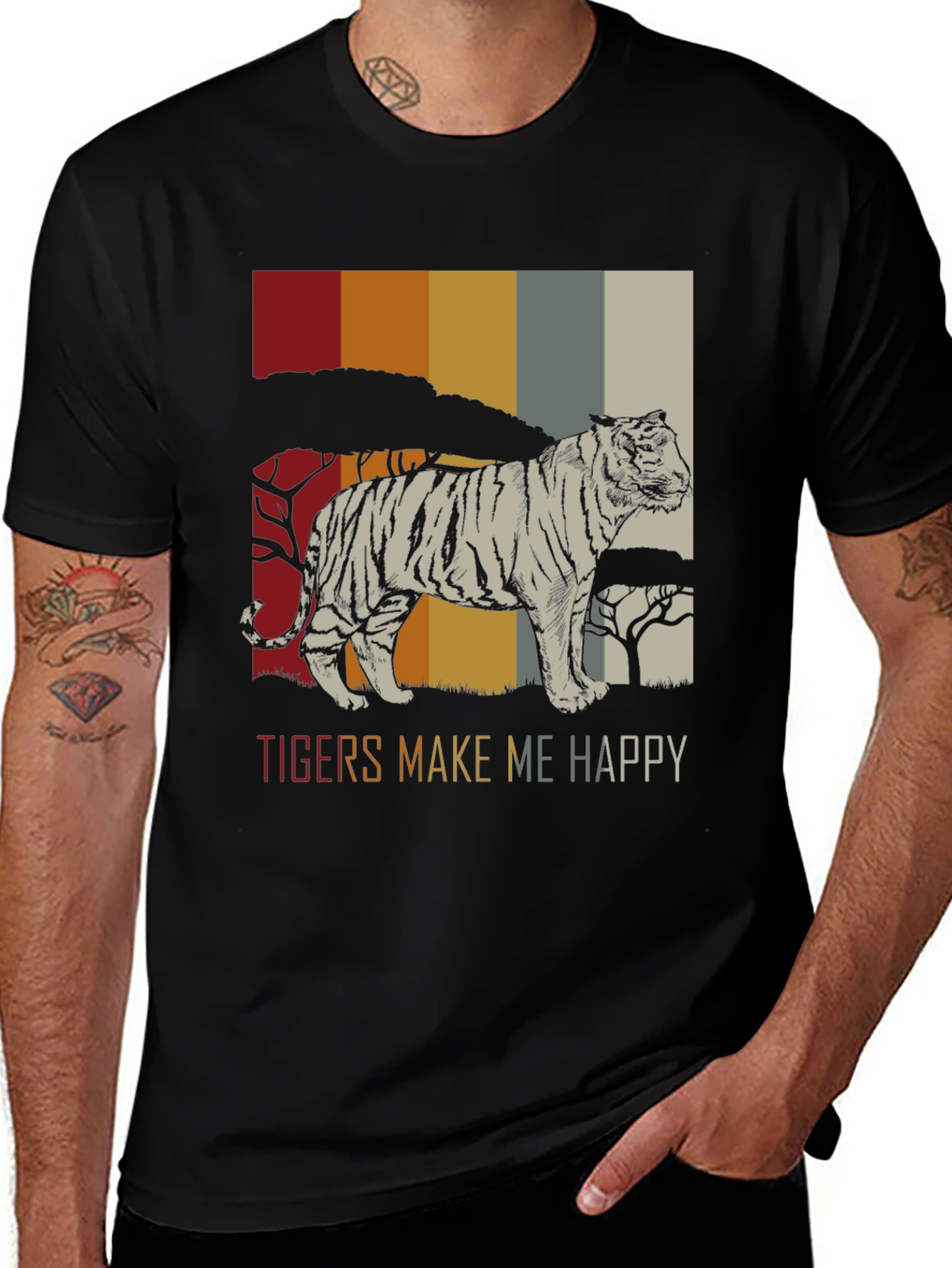 Tigers Make Me Happy Graphic Tee - Retro Style