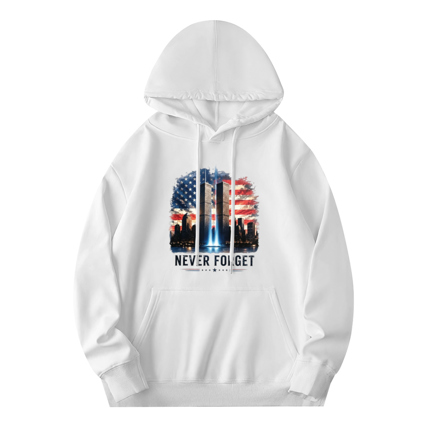 Never Forget 9/11 Watercolor American Flag Twin Towers Hoodie
