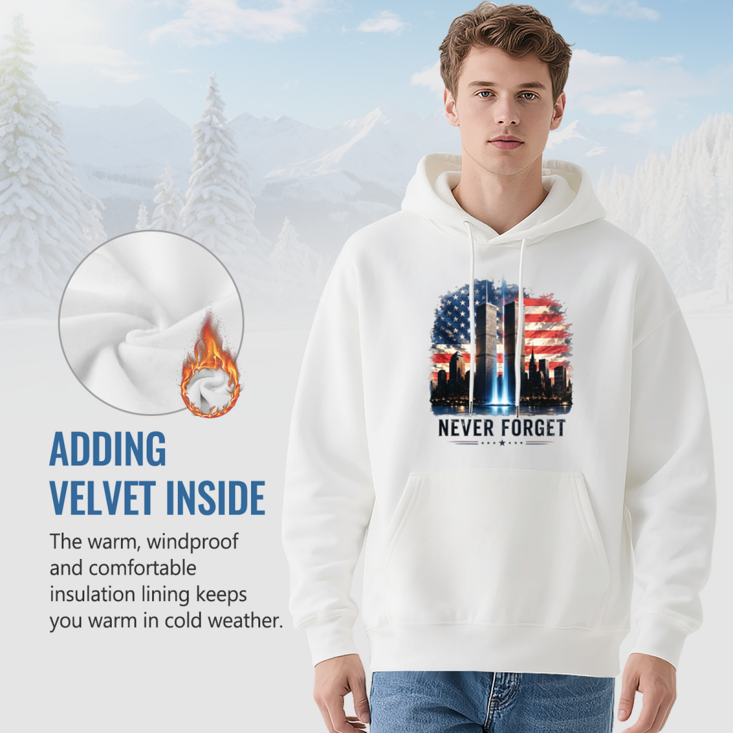 Never Forget 9/11 Watercolor American Flag Twin Towers Hoodie