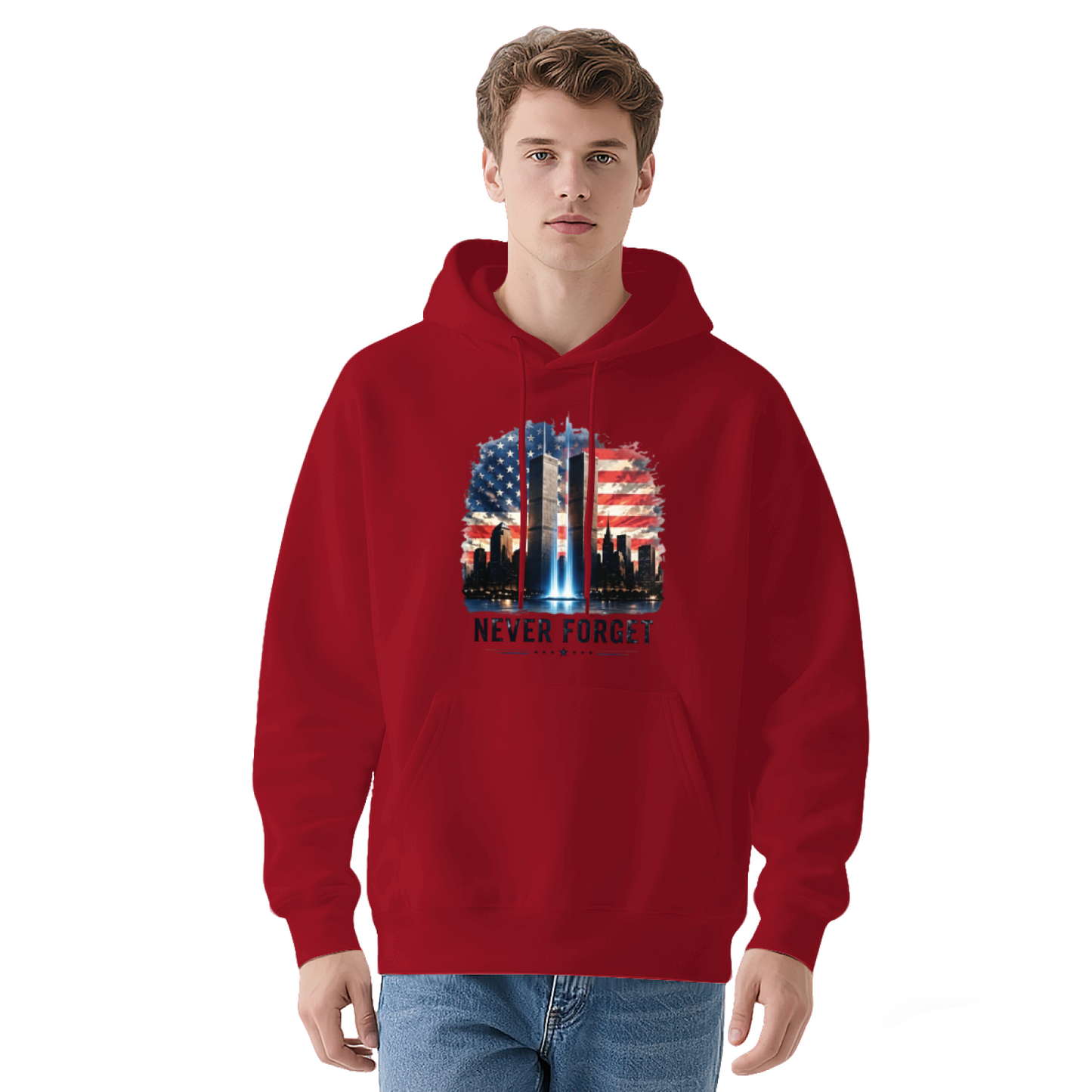 Never Forget 9/11 Watercolor American Flag Twin Towers Hoodie