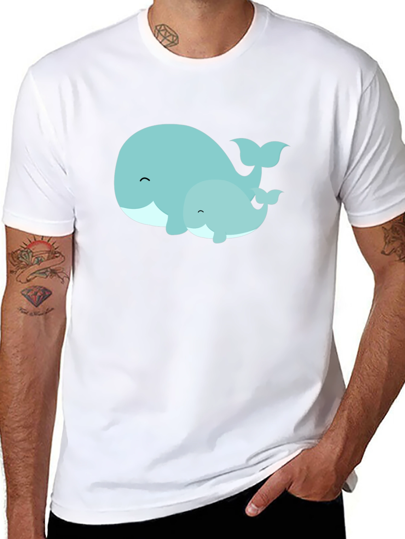 Cute Whale Family Graphic Tee - Black