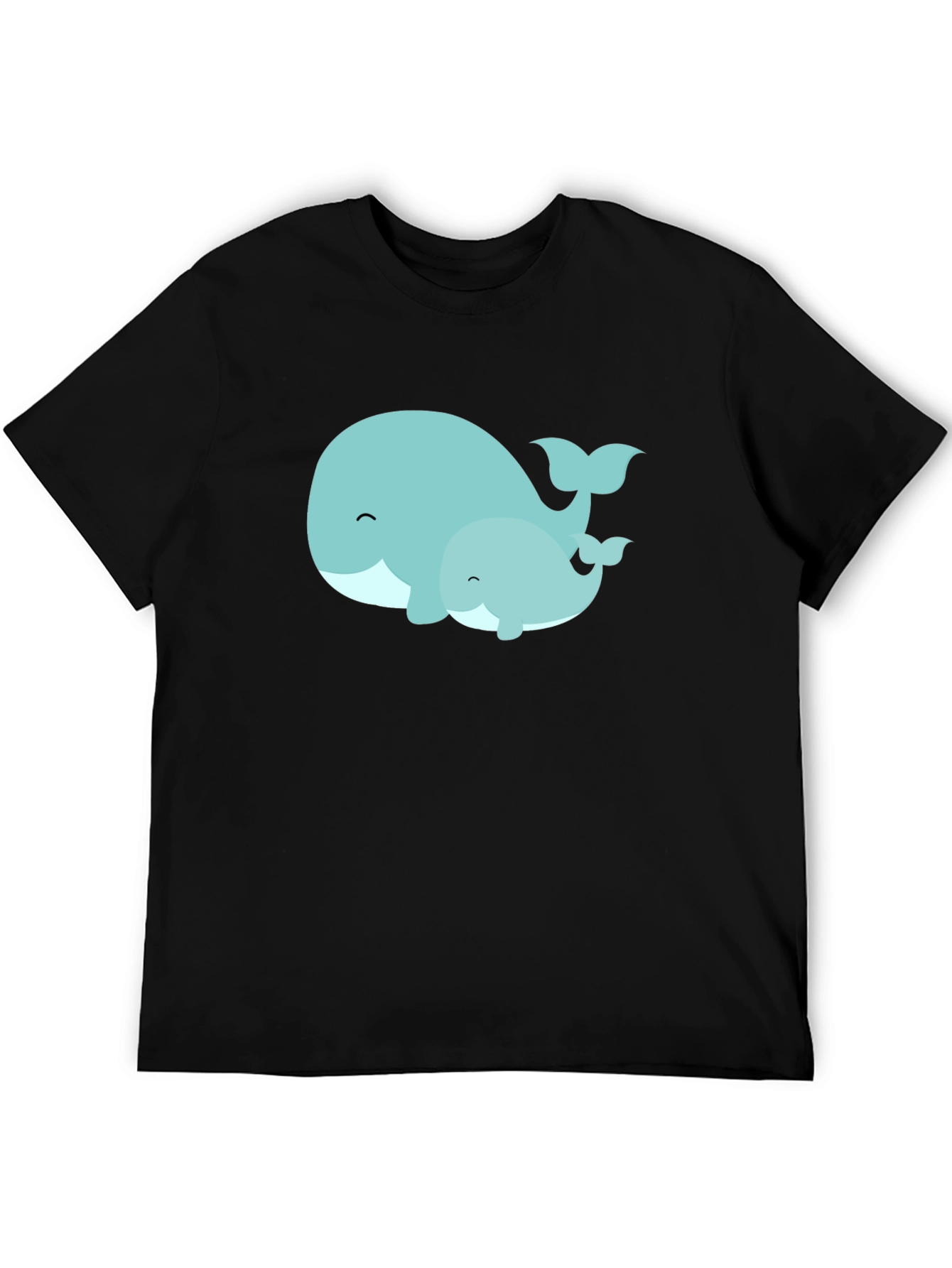 Cute Whale Family Graphic Tee - Black