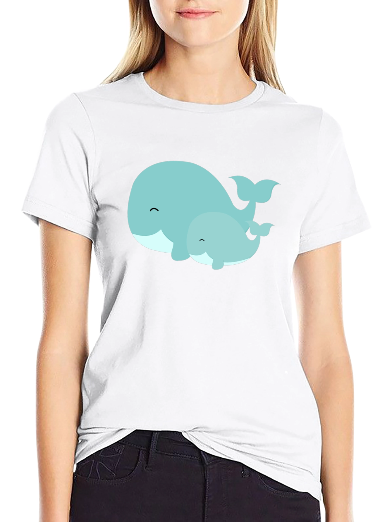 Cute Whale Family Graphic Tee - Black