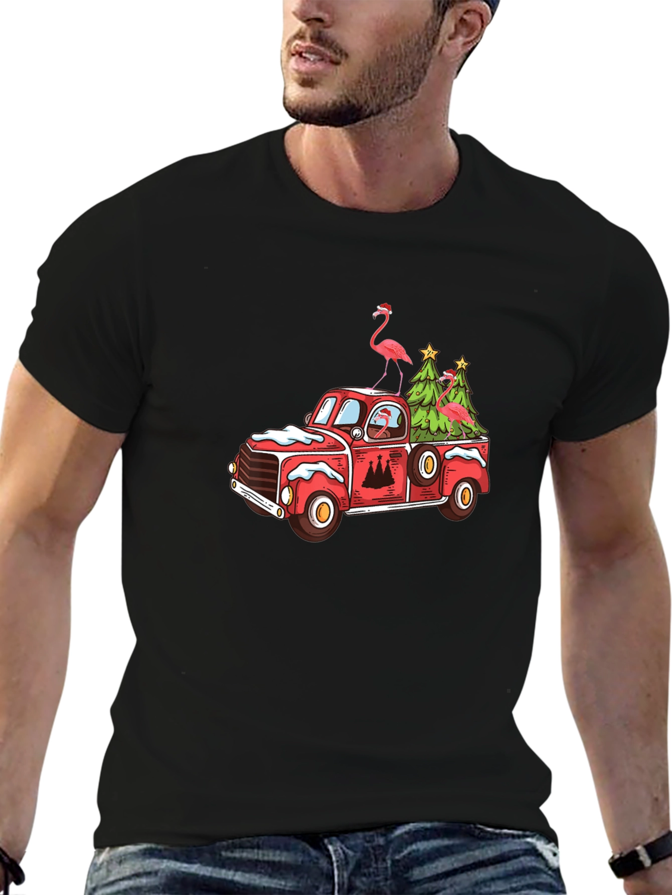 Festive Flamingo Christmas Truck Tee
