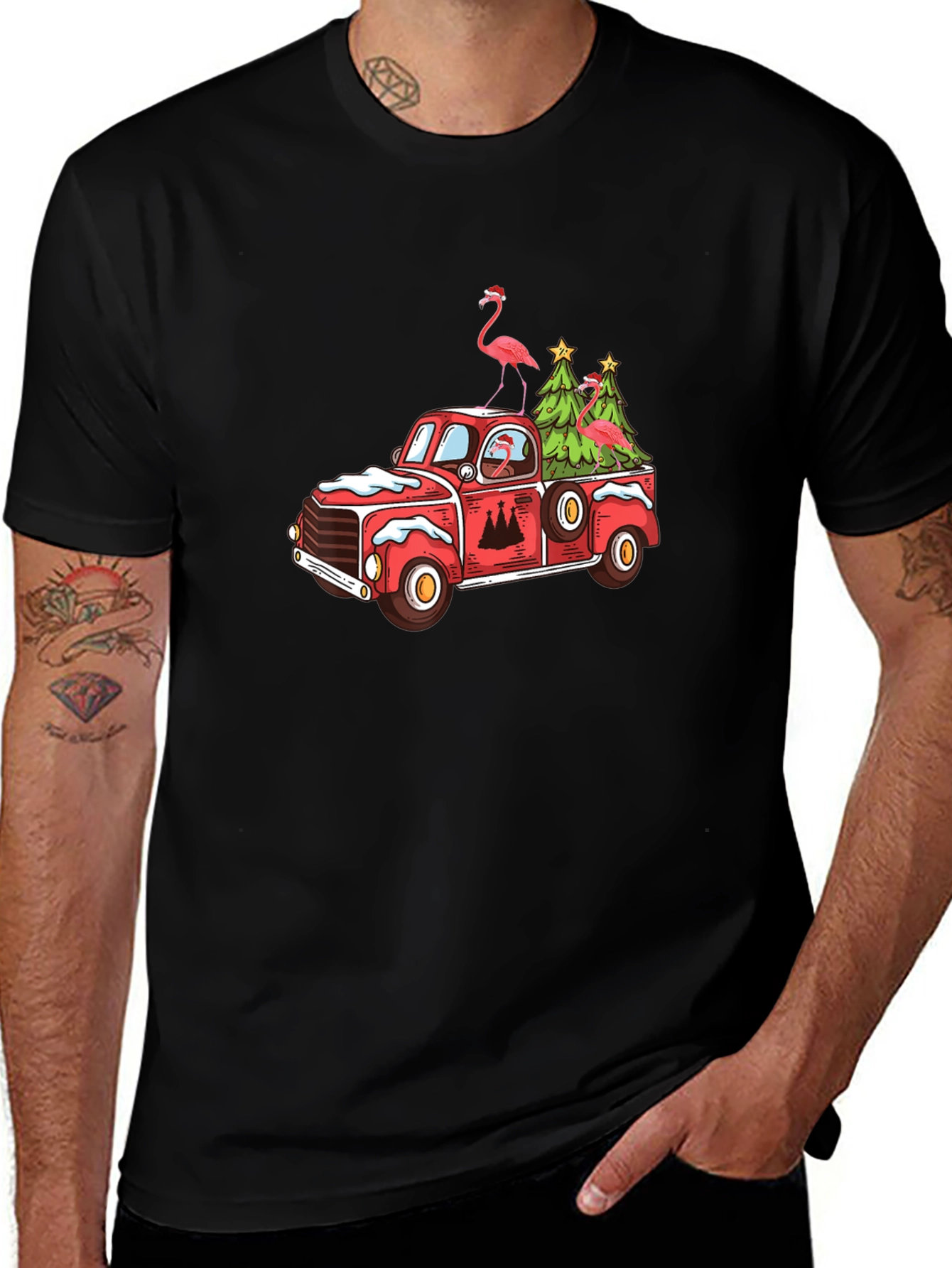 Festive Flamingo Christmas Truck Tee