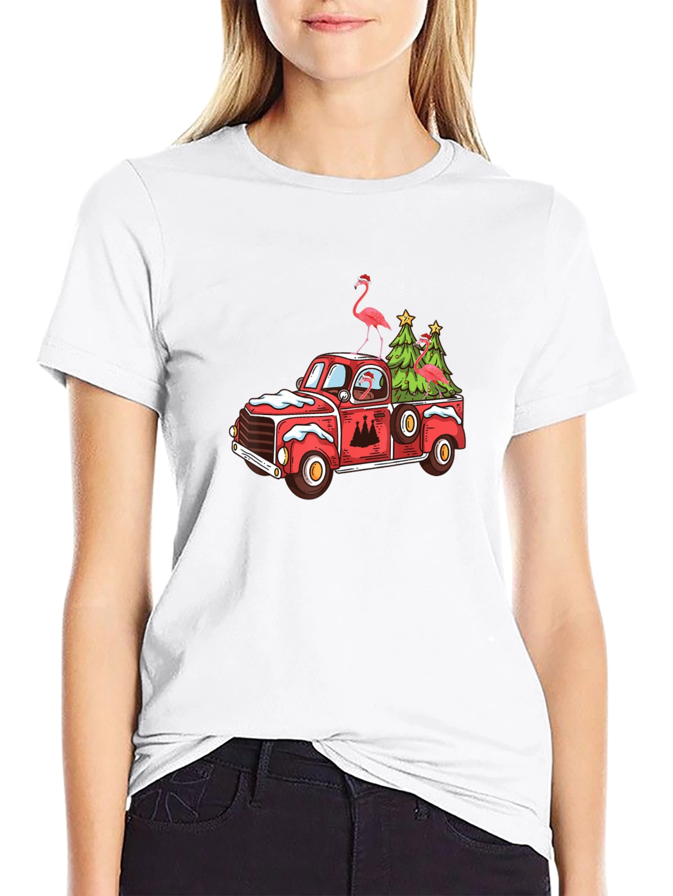 Festive Flamingo Christmas Truck Tee