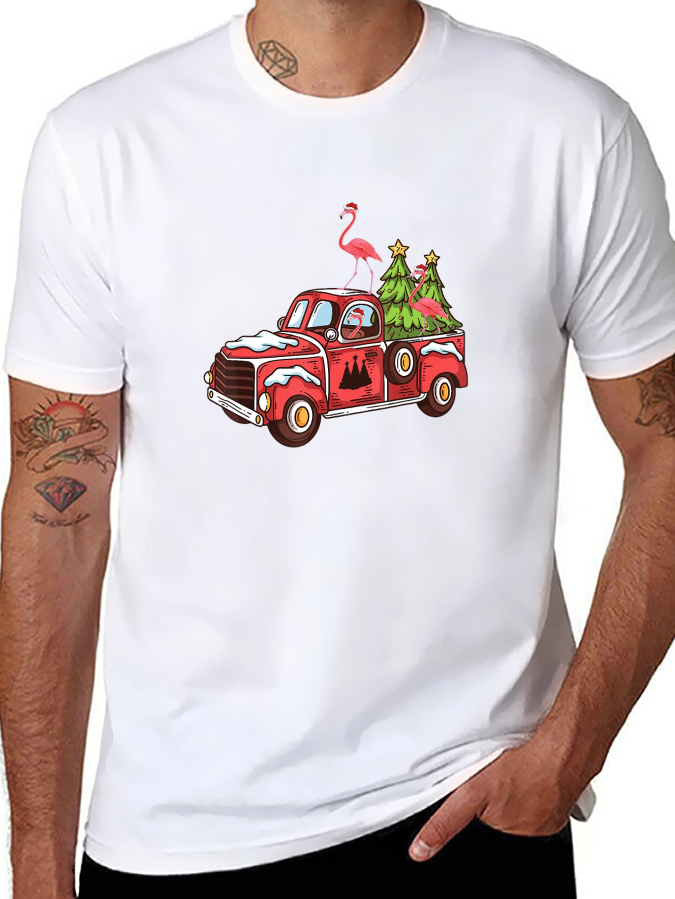 Festive Flamingo Christmas Truck Tee