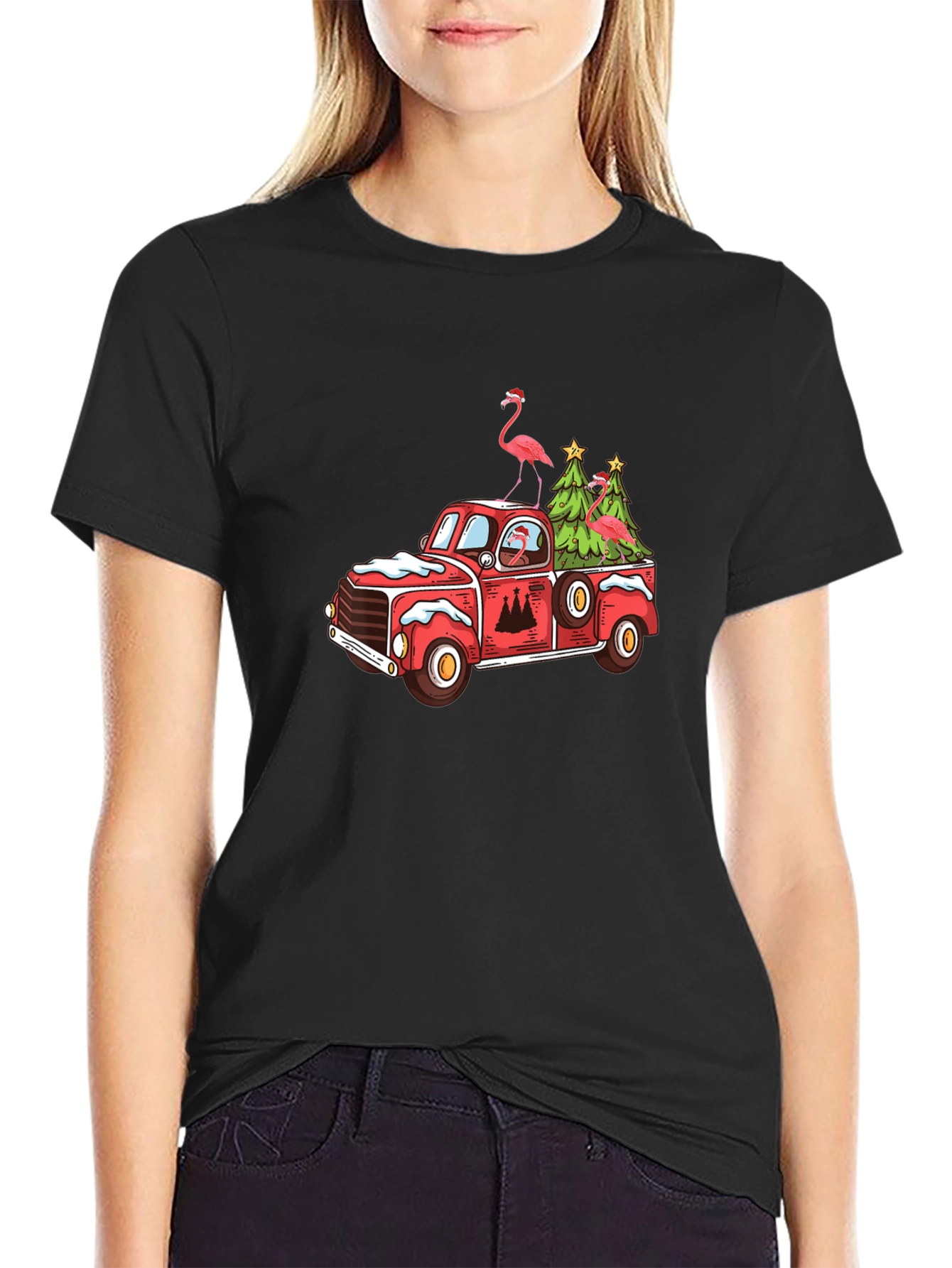 Festive Flamingo Christmas Truck Tee