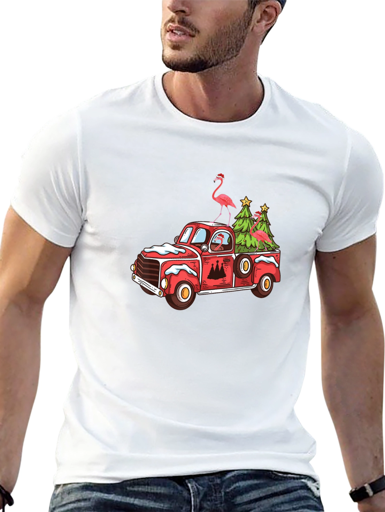 Festive Flamingo Christmas Truck Tee