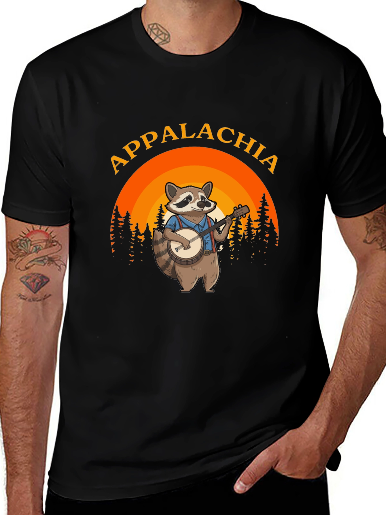 Appalachia Raccoon Banjo Black T-Shirt