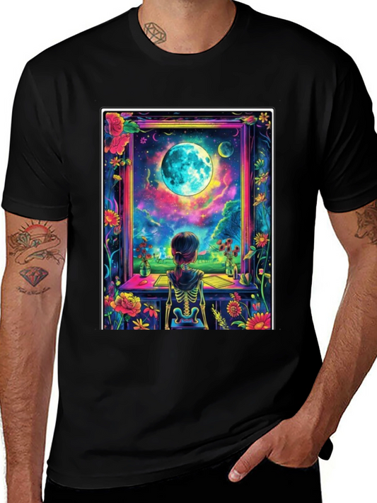 Celestial Vision T-Shirt: Girl Moon Flowers