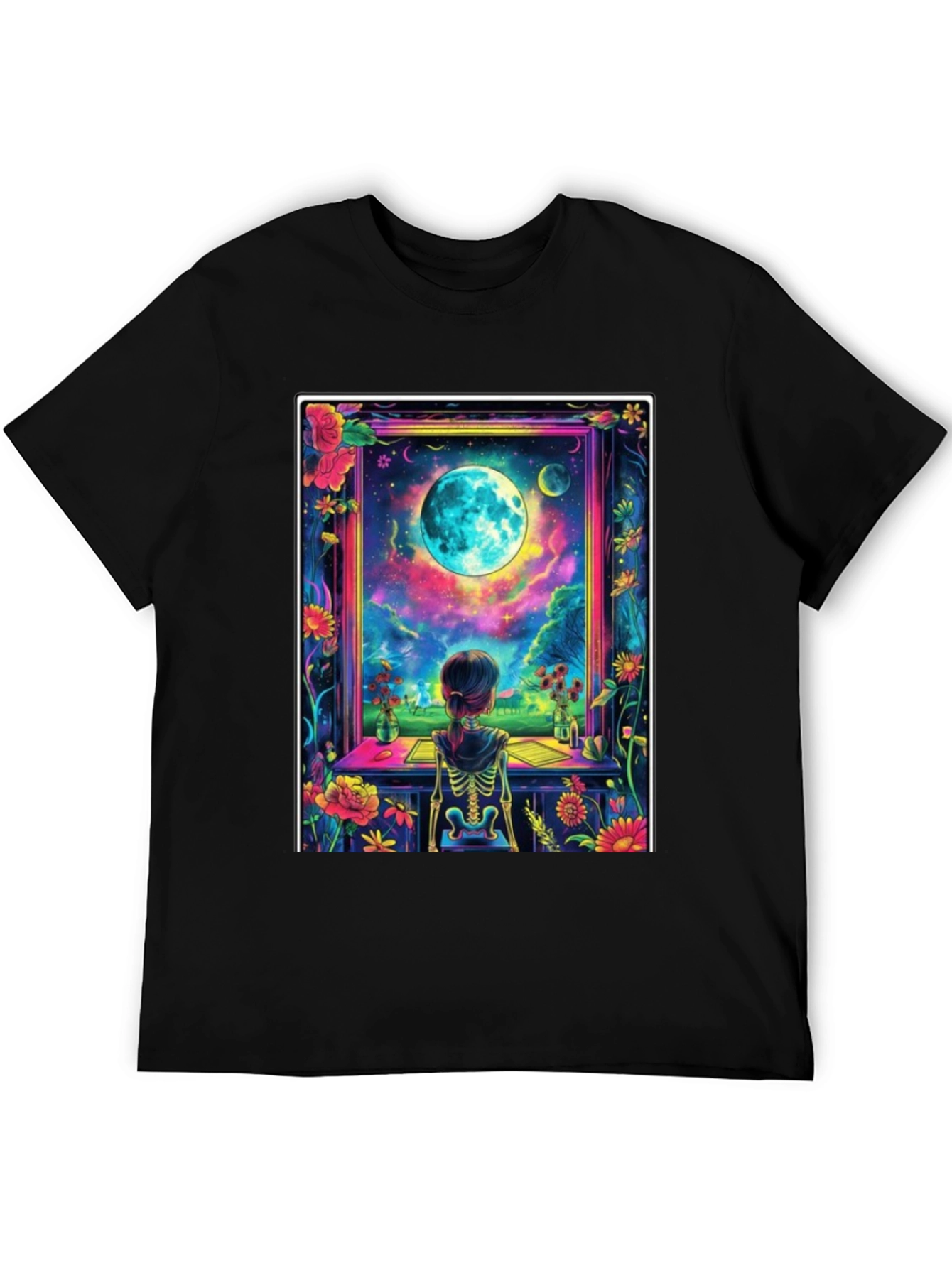 Celestial Vision T-Shirt: Girl Moon Flowers