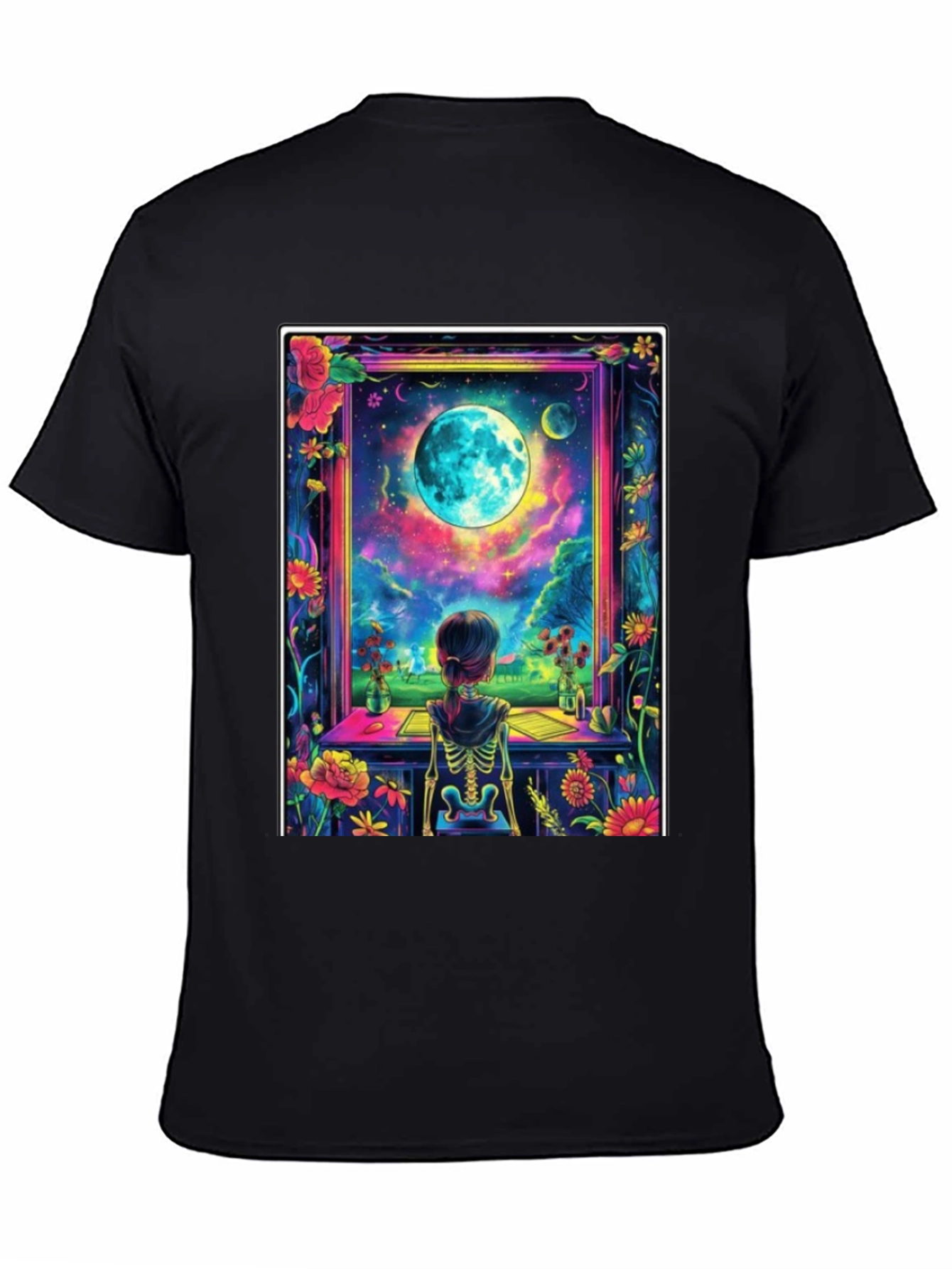 Celestial Vision T-Shirt: Girl Moon Flowers