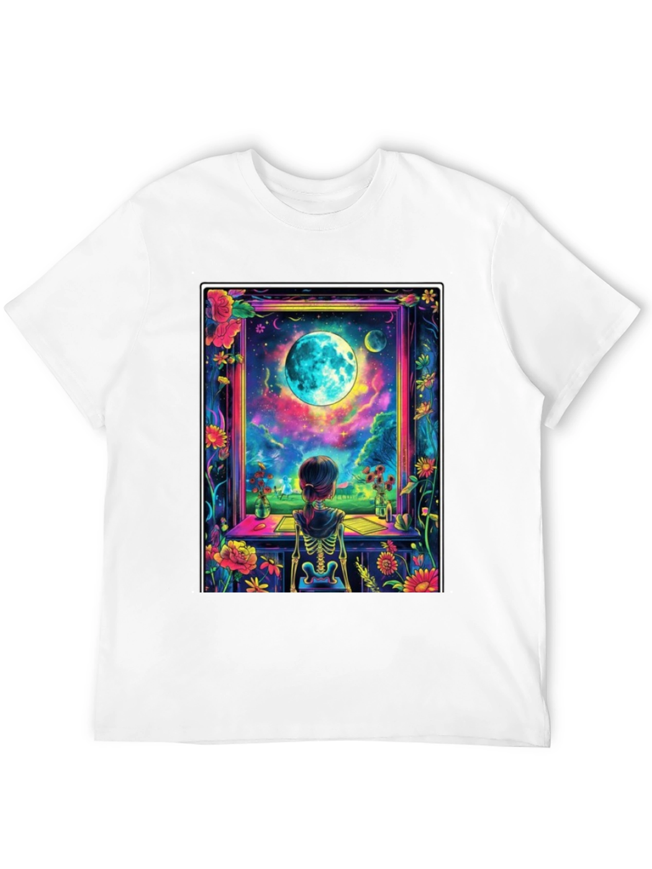 Celestial Vision T-Shirt: Girl Moon Flowers