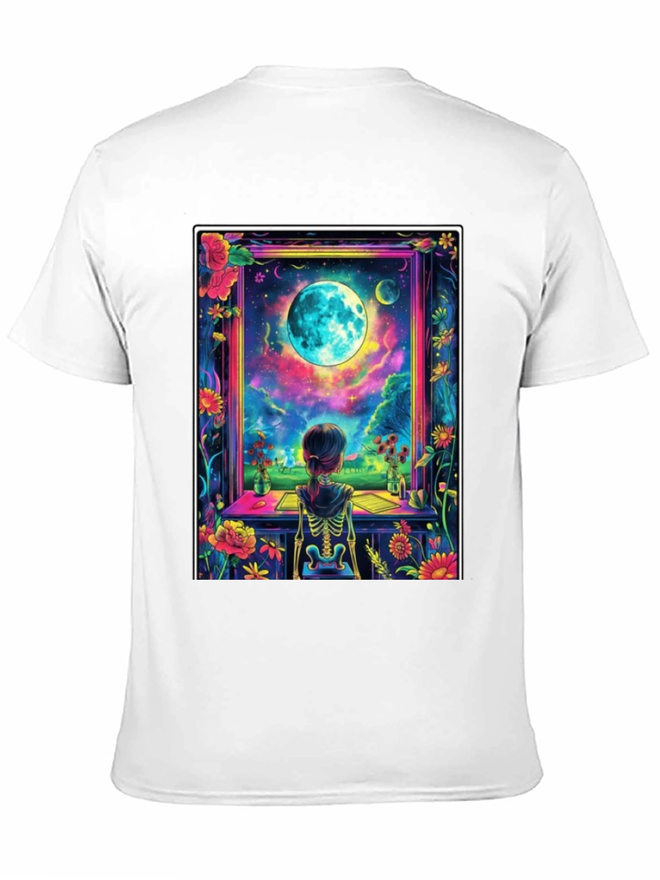 Celestial Vision T-Shirt: Girl Moon Flowers