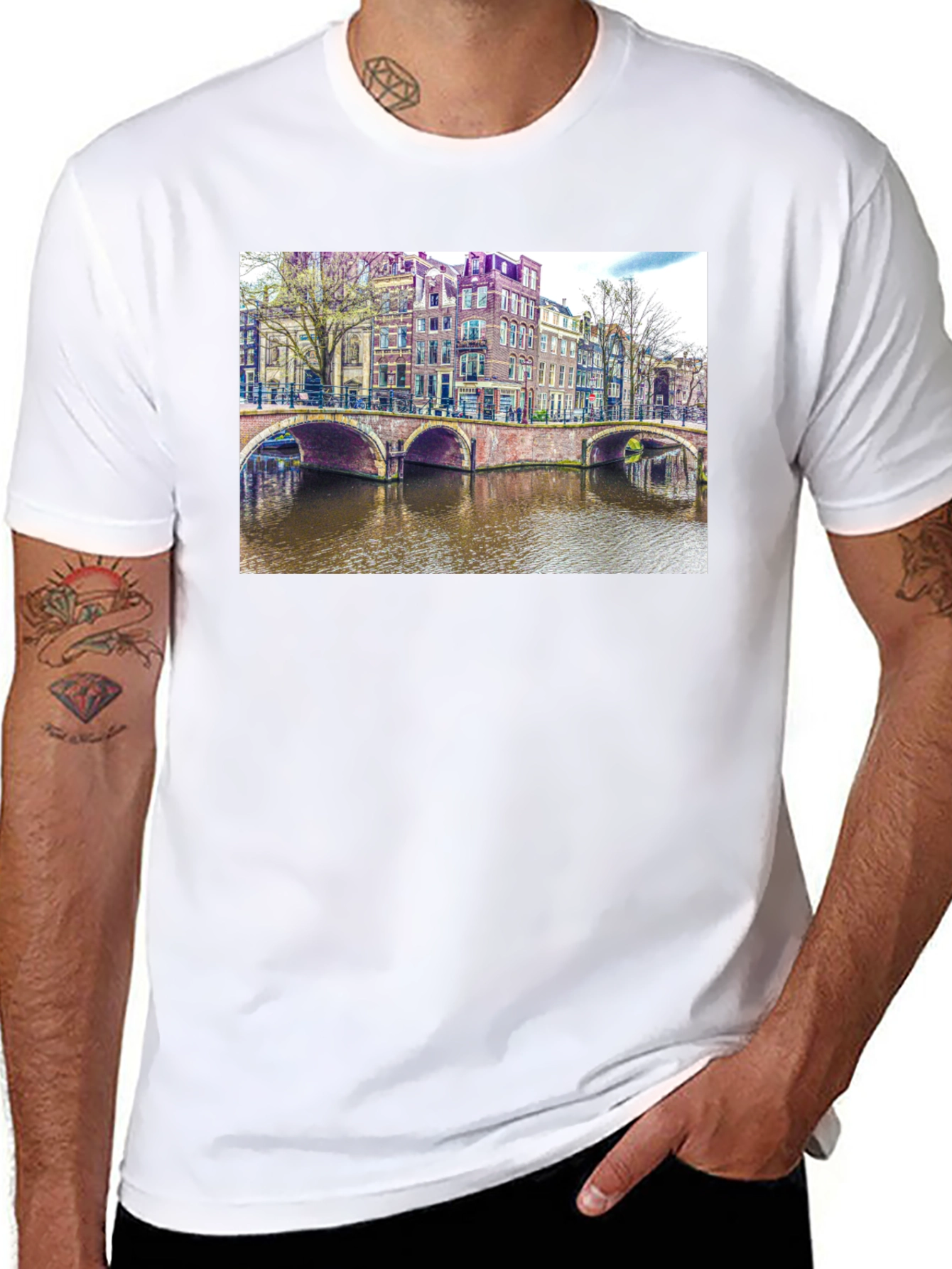Amsterdam Canal T-Shirt - Unique Cityscape Design