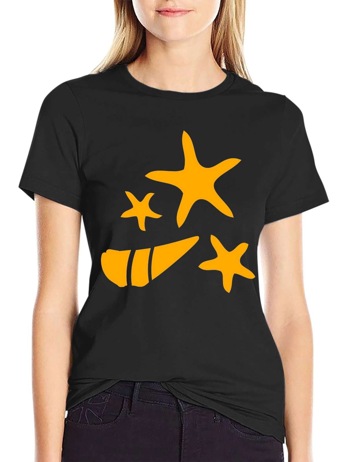 Starfish and Shell Graphic Tee - Black