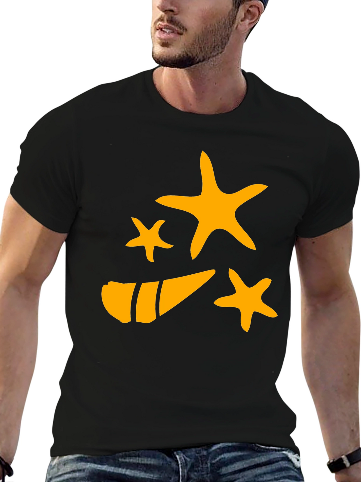 Starfish and Shell Graphic Tee - Black