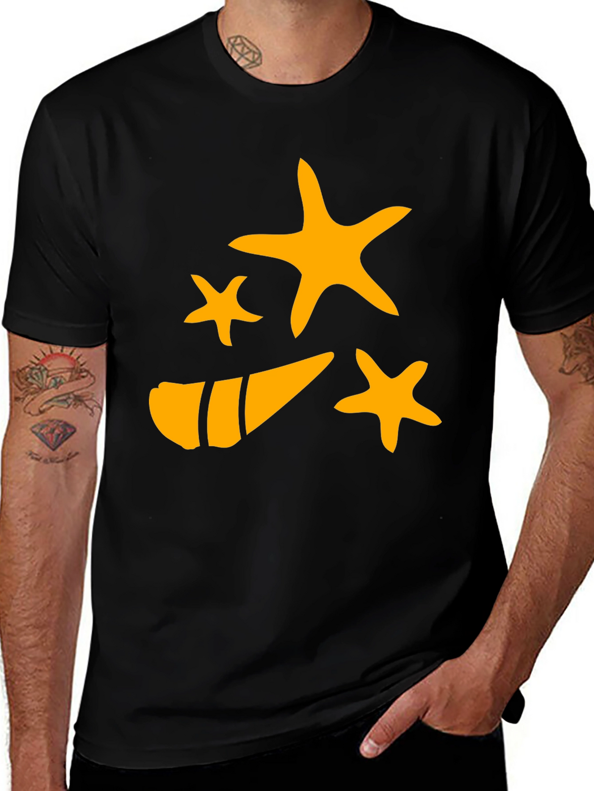 Starfish and Shell Graphic Tee - Black