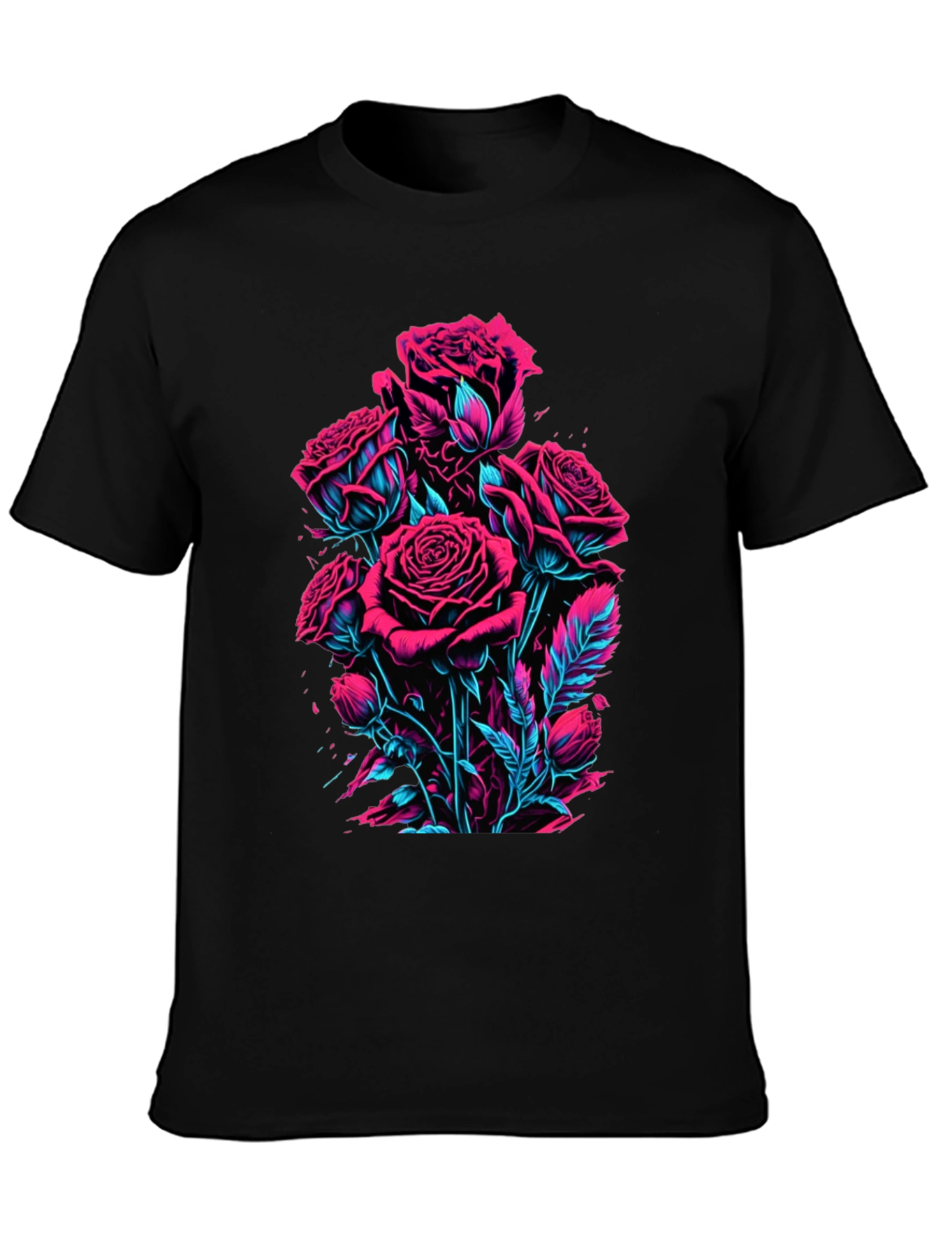 Neon Roses Graphic Black T-Shirt