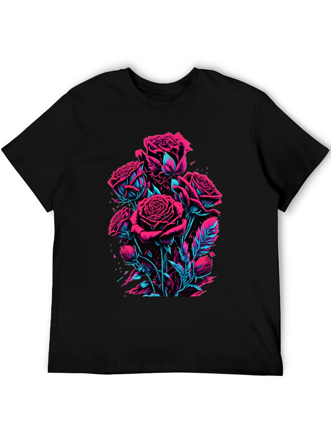 Neon Roses Graphic Black T-Shirt